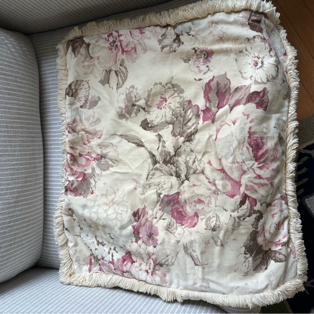 Vintage Country Curtains Cream and Pink Floral throw pillow cover 20 X 20